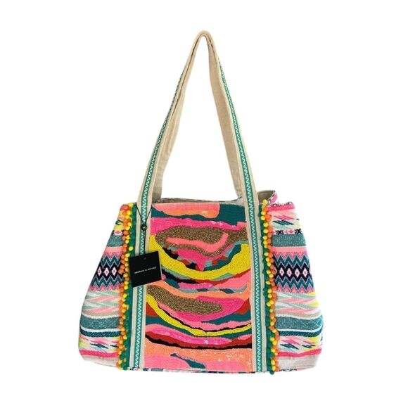 America and Beyond DAPHNE EMBELLISHED MULTI-COLORED HAND BEADED TOTE - Picture 7 of 8